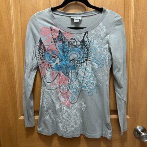 Self Esteem Y2K Long Sleeve Tattoo Gray Edgy Top in size Large